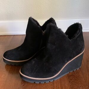 New Eileen Fisher Chalet Suede Wedge Bootie in black